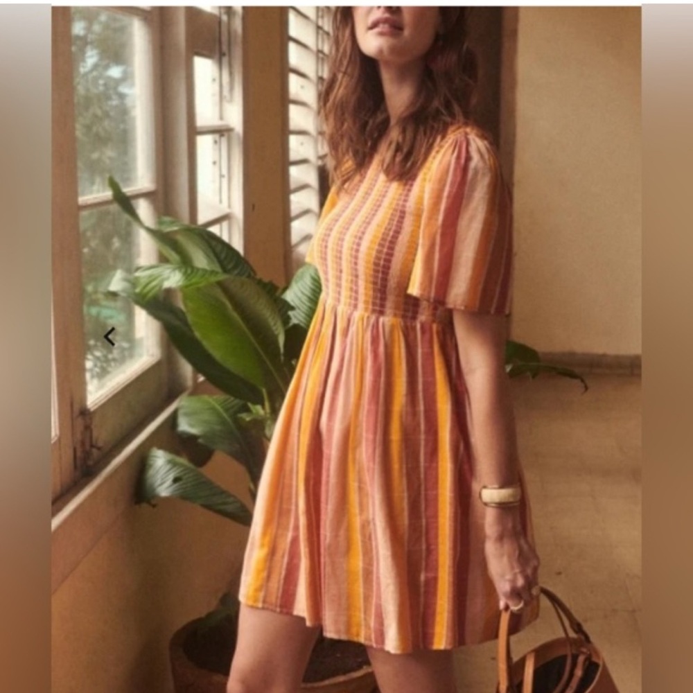Sezane Orange Sleeveless Sundress with Flutter Sleeves